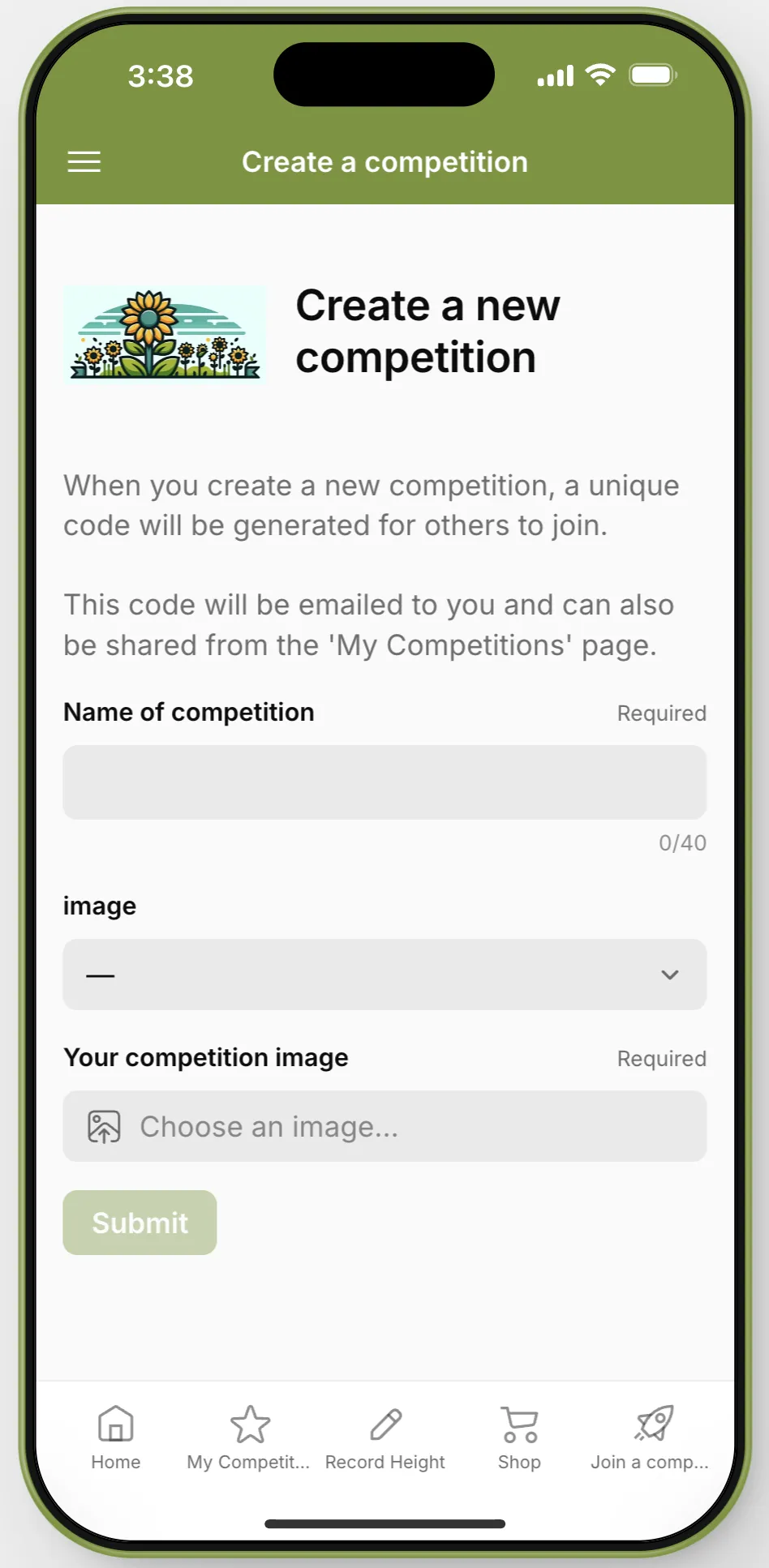 Create Competition Screen