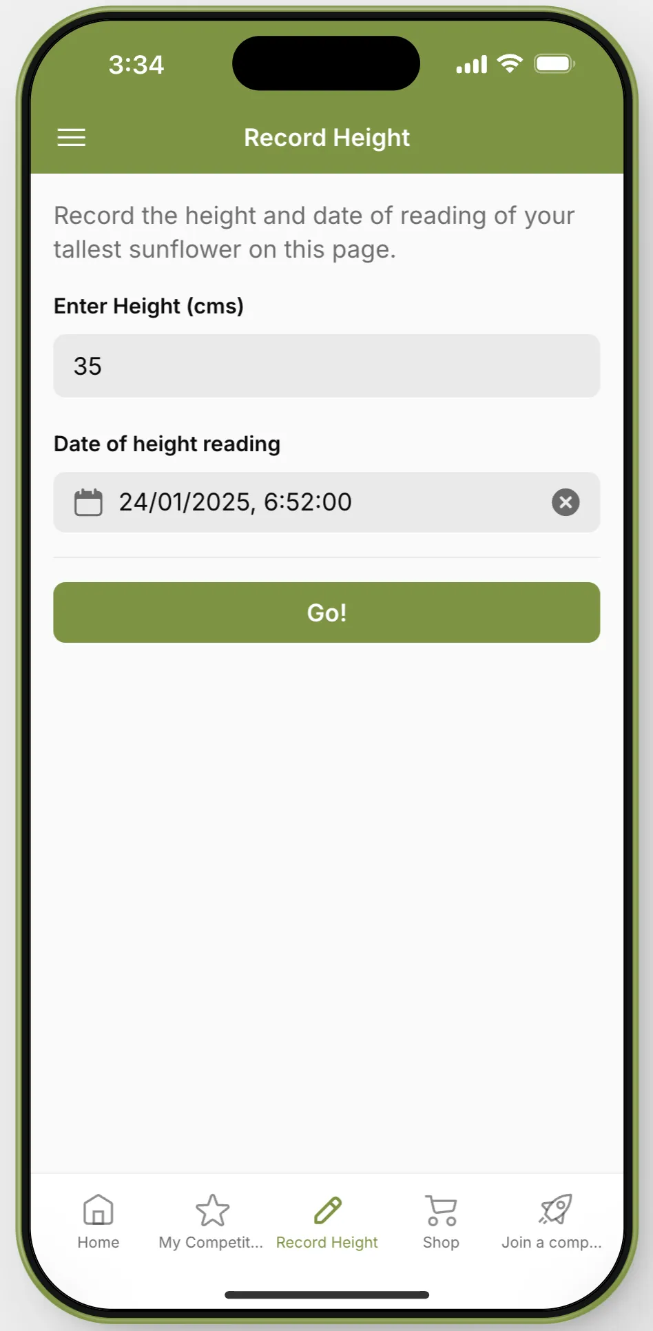 Record Height Screen